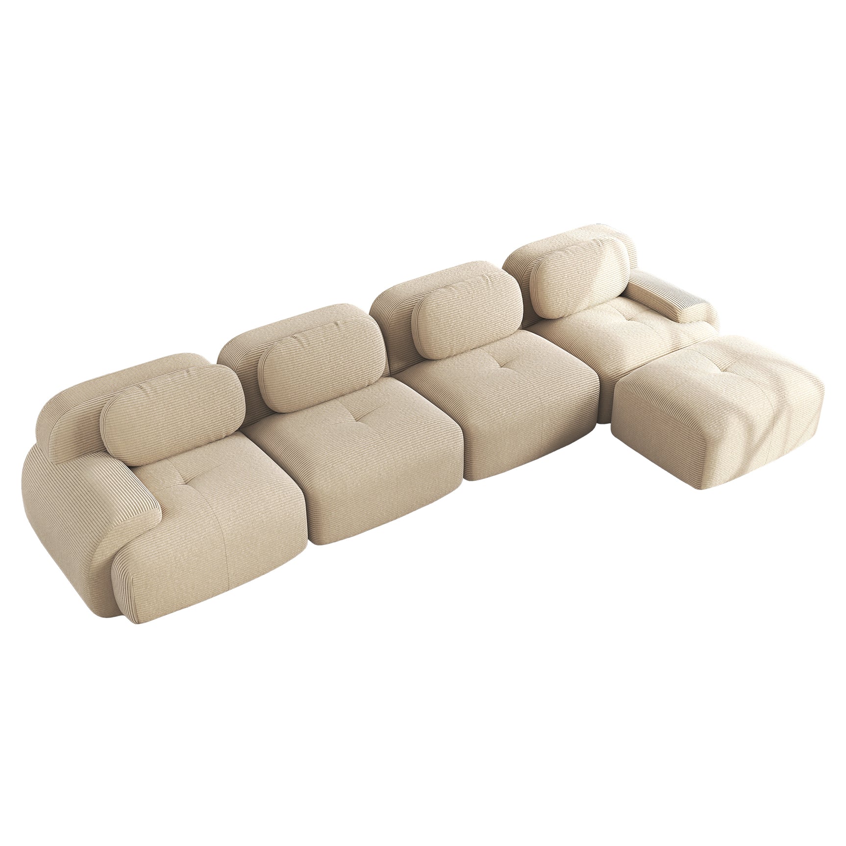Ensemble de canapés avec accoudoirs incurvés et base antidérapante en tissu velours côtelé doux pour le salon, beige,siège4+tabouret1