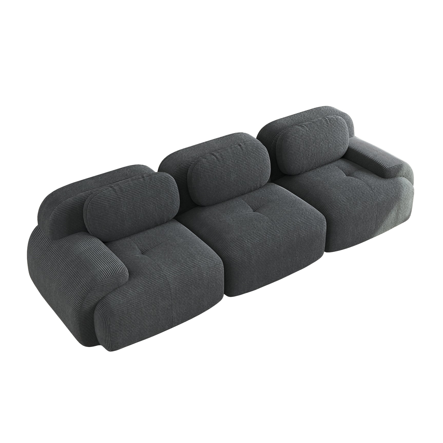 Ensemble de canapés avec accoudoirs incurvés et base antidérapante en tissu velours côtelé doux pour le salon, gris, siège 3