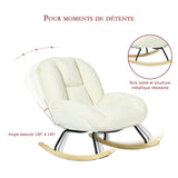 Lot de 2 fauteuil à bascule scandinave en tissu chenille avec accoudoirs pour salon ou chambre à coucher, beige - LITHOPS