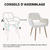 Lot de 2 fauteuils de salle à manger de style scandinave en fausse fourrure blanche avec pieds en métal effet bois