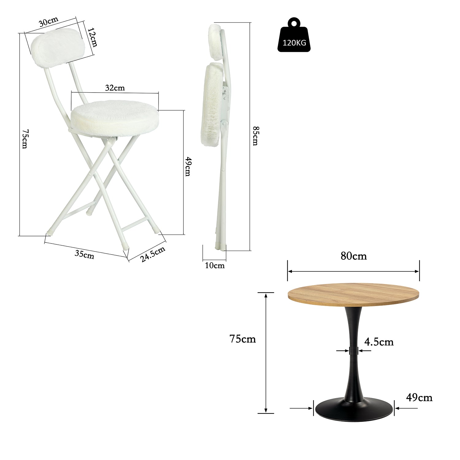 Round Table Table Table Table Timber Ø80 cm with 4 black velvet chairs, modern and comfortable style