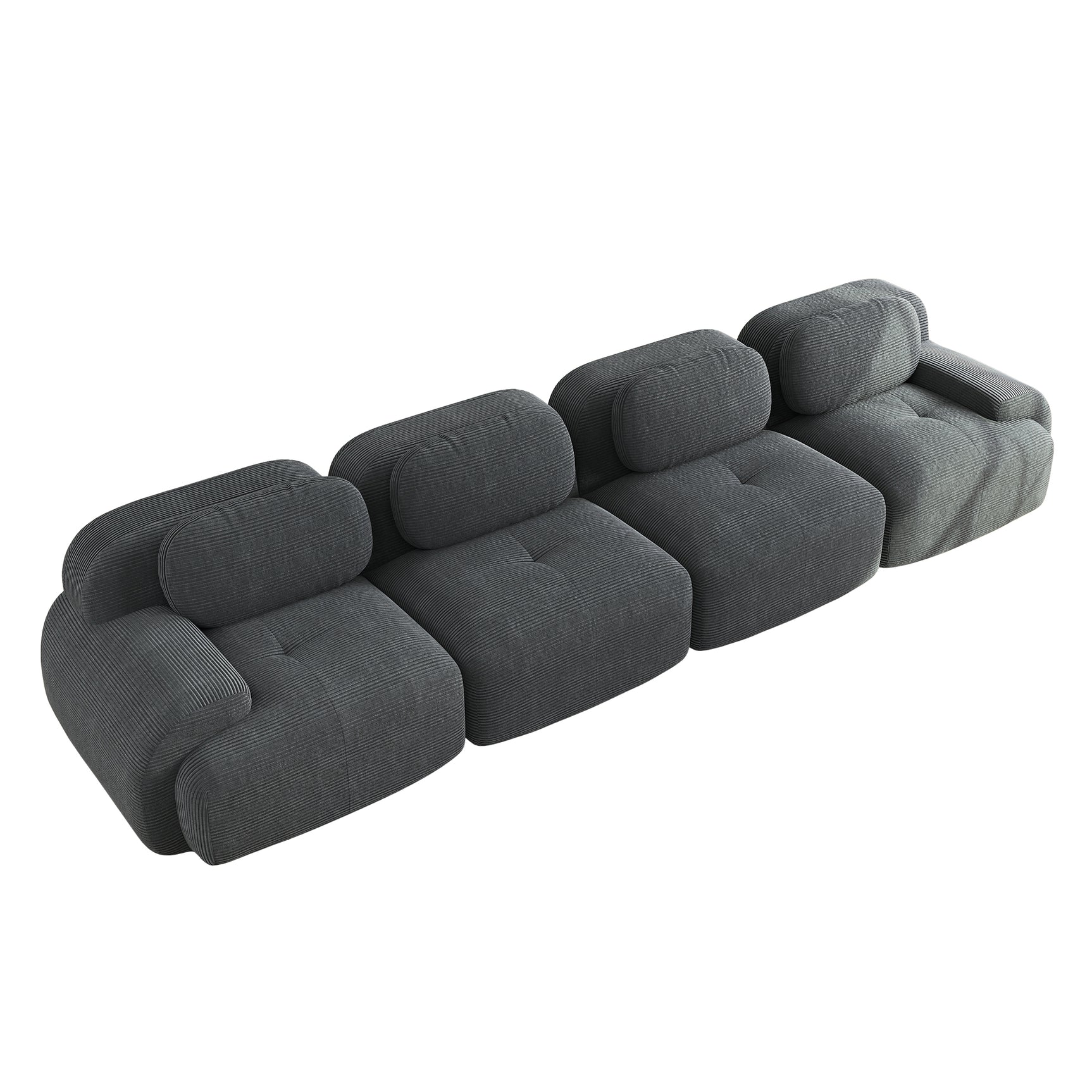 Ensemble de canapés avec accoudoirs incurvés et base antidérapante en tissu velours côtelé doux pour le salon, gris, siège 4