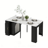 Ausziehbarer Esstisch 140/180 x 80 x 75 cm mit MDF-Platte in weißem Marmoreffekt und schwarzen Metallbeinen