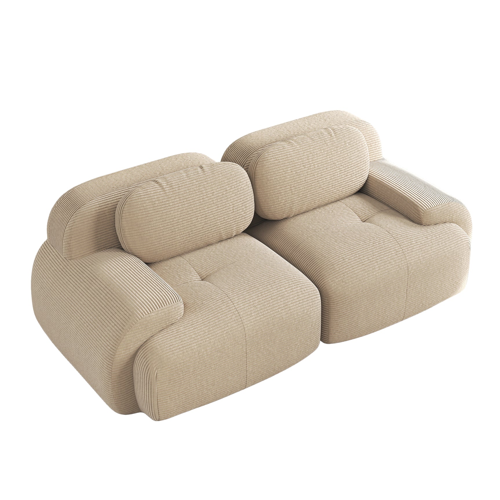 Ensemble de canapés avec accoudoirs incurvés et base antidérapante en tissu velours côtelé doux pour le salon, beige,siège 2