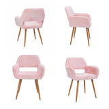 Chaise de salle à manger de style scandinave en fausse fourrure rose avec pieds en métal effet bois