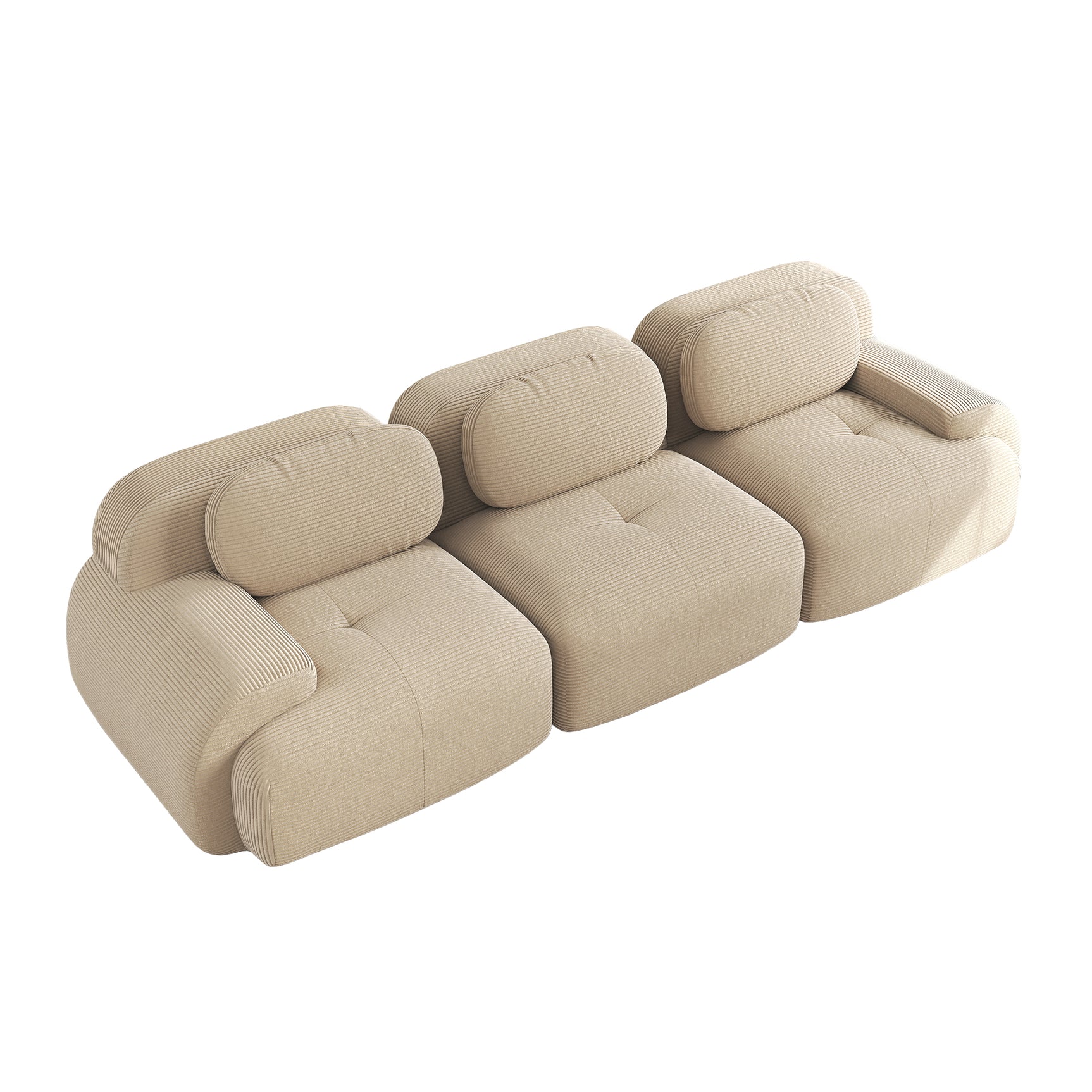 Ensemble de canapés avec accoudoirs incurvés et base antidérapante en tissu velours côtelé doux pour le salon, beige,siège 3