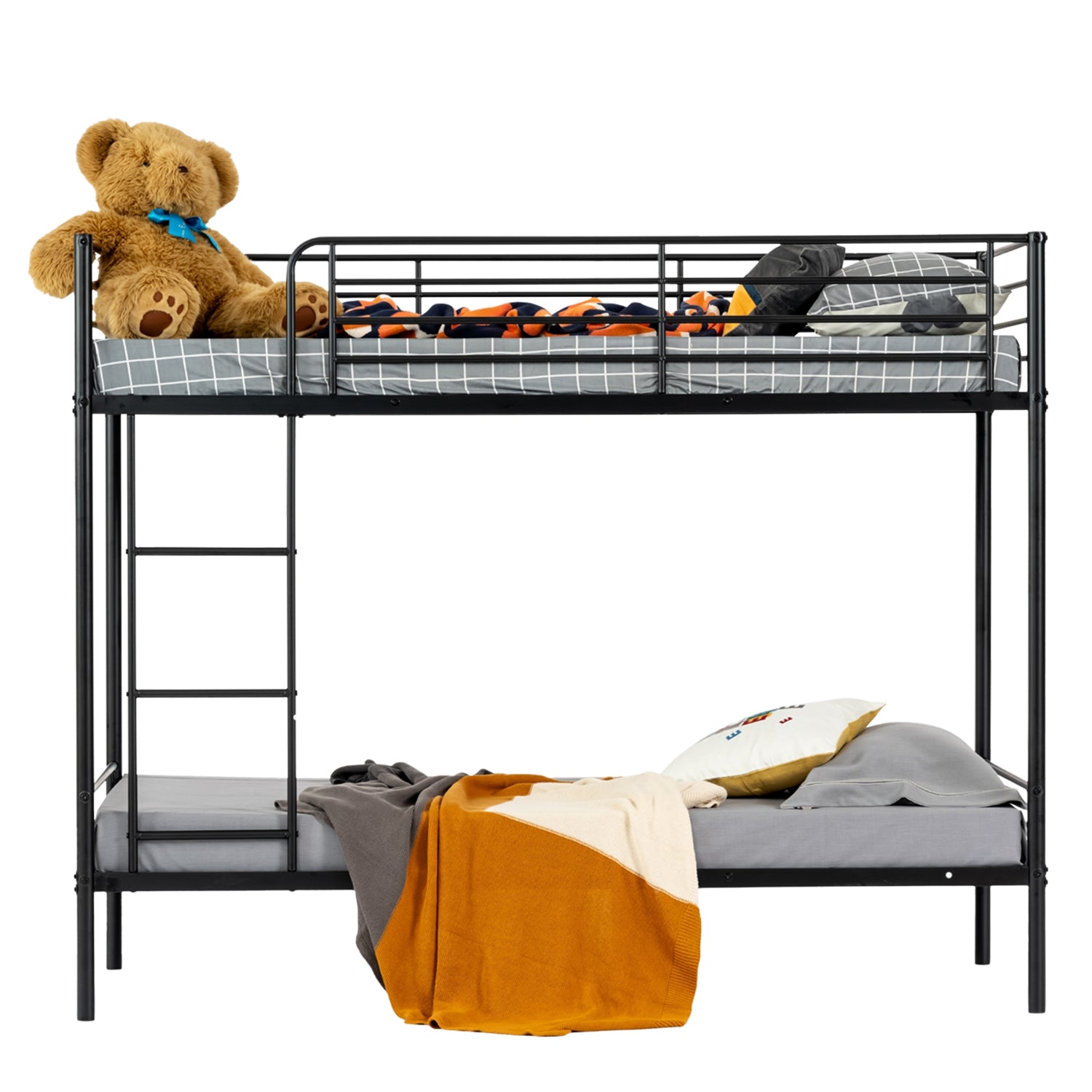 2-seater, 2-story bunk bed in black metal with ladder 90x190cm (mattress not included) - TWIN