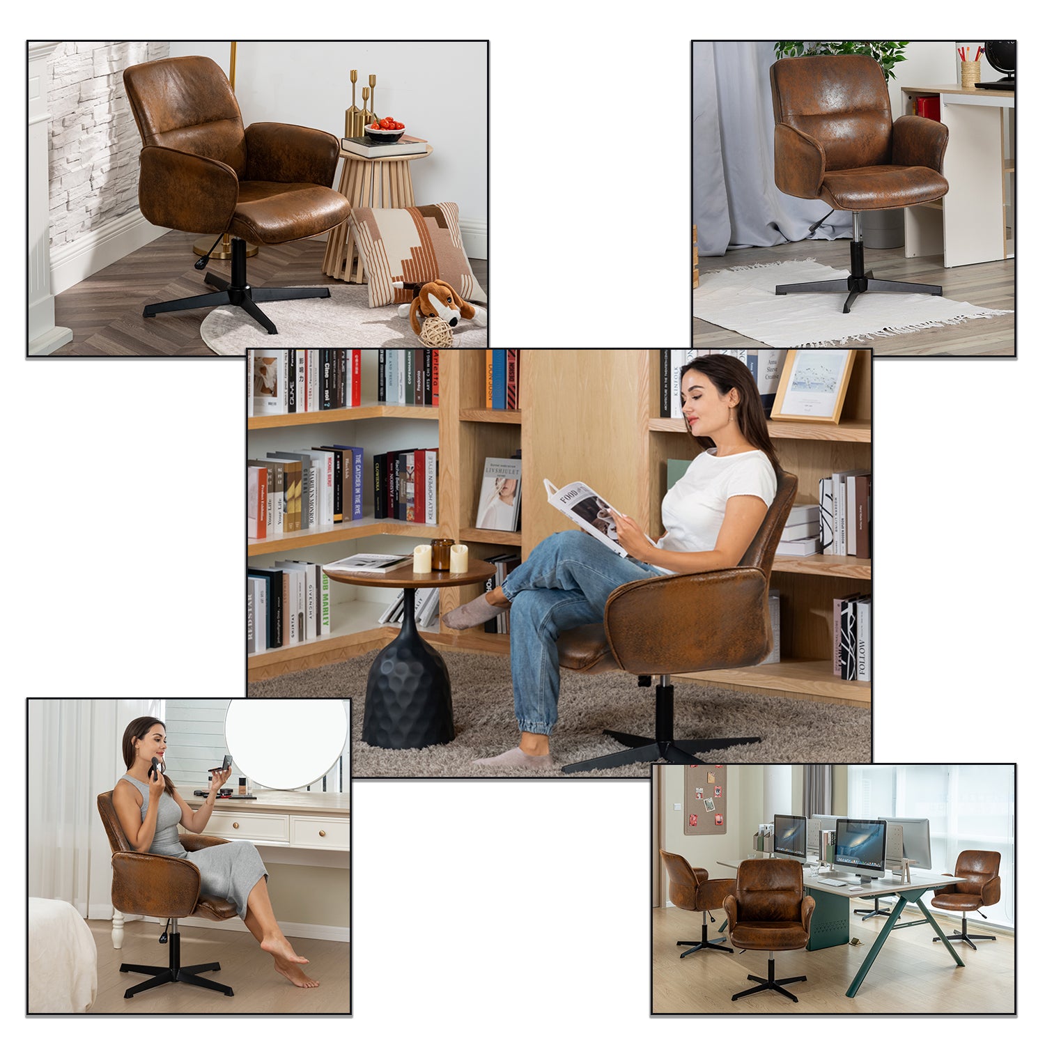 Fauteuil de bureau ergonomique réglable pivotant avec accoudoirs en suédine - THOMASINA