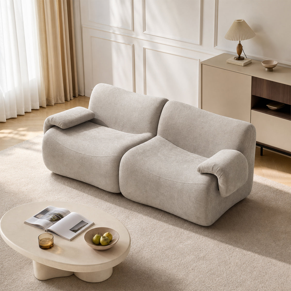 2-Sitzer-Schlafsofa aus dunkelgrauem Stoff mit Seitentaschen, modernes Schlafsofa