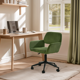 Fauteuil de bureau en velours côtelé vert olive, réglable en hauteur, rotation à 360° - ROSS