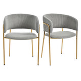 Set of 2 modern gray chopped fabric chairs with tilted wood and metal feet, ergonomic backrest and adjustable feet