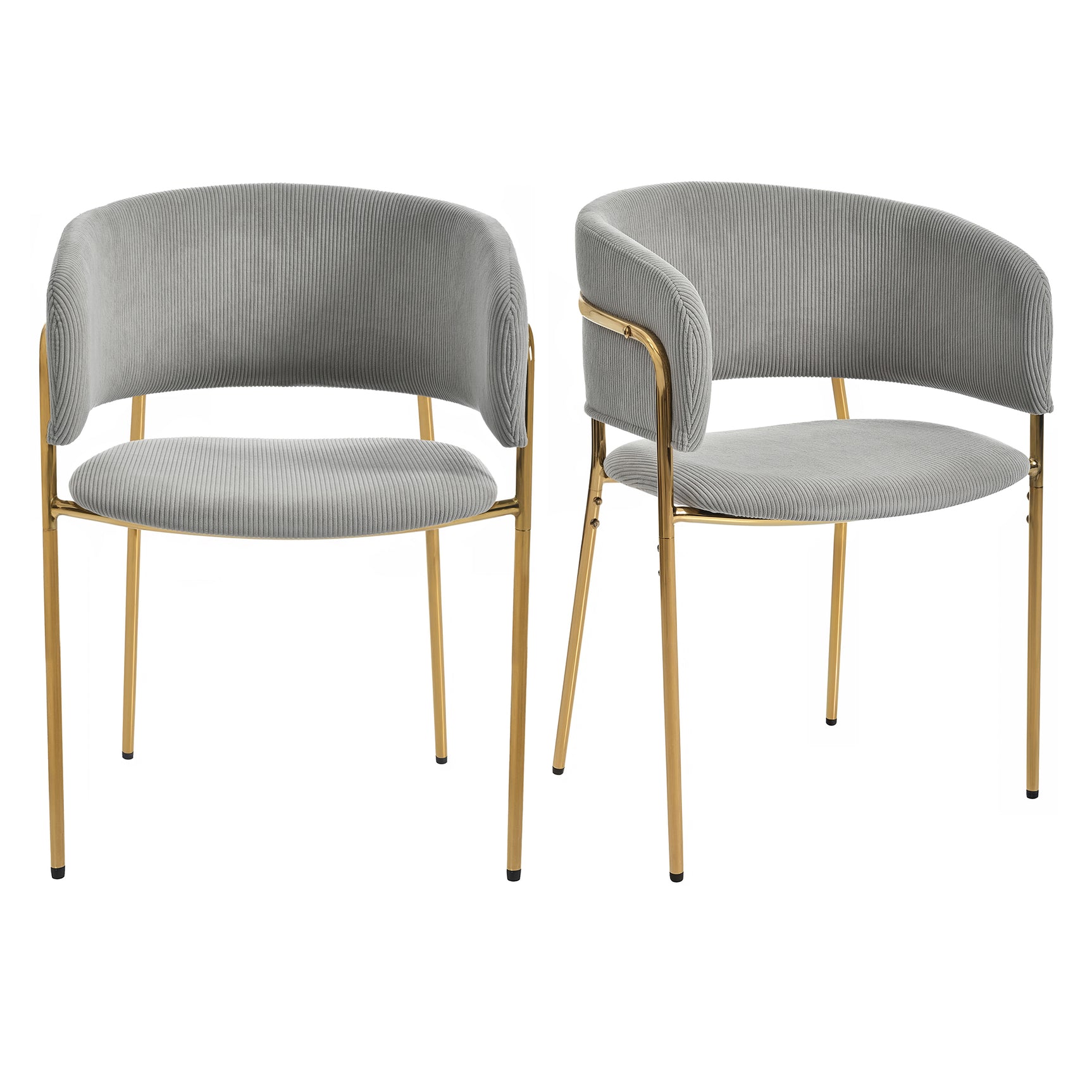Set of 2 modern gray chopped fabric chairs with tilted wood and metal feet, ergonomic backrest and adjustable feet