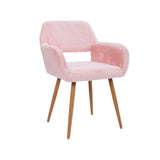 Chaise de salle à manger de style scandinave en fausse fourrure rose avec pieds en métal effet bois