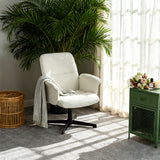 Fauteuil de bureau ergonomique réglable pivotant avec accoudoirs en tissu bouclette blanc - THOMASINA
