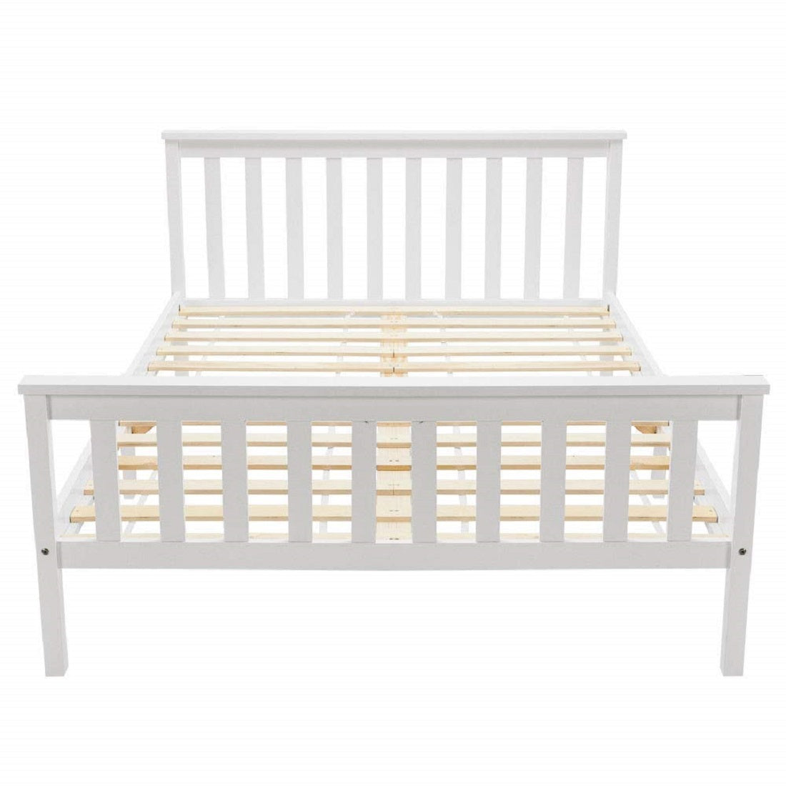 Lit double 140x200 cm en bois massif de pin blanc avec sommier à lattes â€?Design robuste et élégant pour adultes et enfants (sans matelas)
