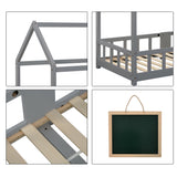 Cabin bed children 90x200 cm Gray in solid wood with blackboard, slatted base and safety barriers, without mattresses
