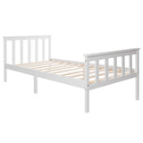 Lit simple 90x200 cm blanc en bois massif de pin avec sommier à lattes et tête de lit (sans matelas)