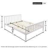 Lit double 140x200 cm en bois massif de pin blanc avec sommier à lattes â€?Design robuste et élégant pour adultes et enfants (sans matelas)