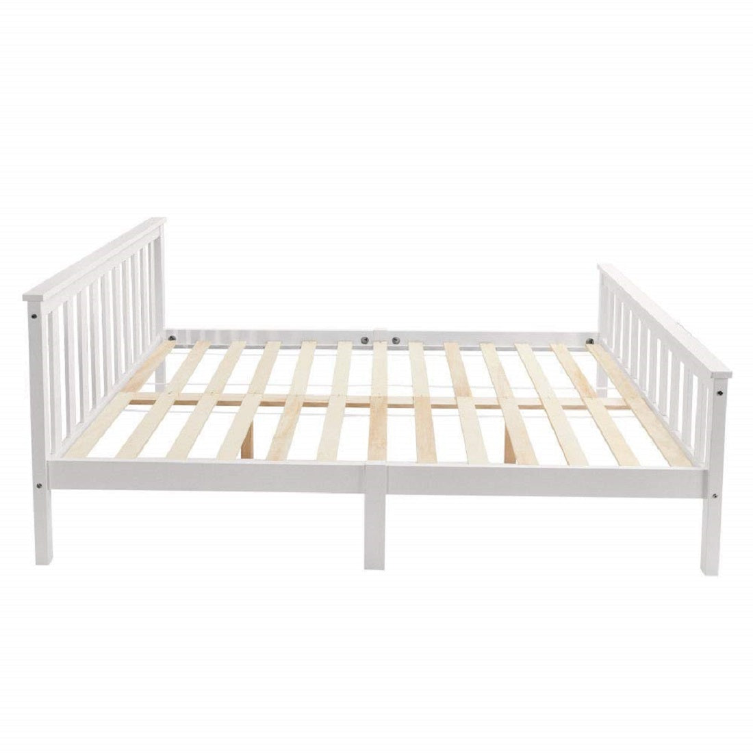 Lit double 140x200 cm en bois massif de pin blanc avec sommier à lattes â€?Design robuste et élégant pour adultes et enfants (sans matelas)