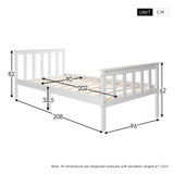 Lit simple 90x200 cm blanc en bois massif de pin avec sommier à lattes et tête de lit (sans matelas)