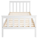 Lit simple 90x200 cm blanc en bois massif de pin avec sommier à lattes et tête de lit (sans matelas)