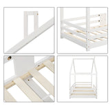 Lit cabane enfant 90x200 cm bois massif blanc avec barrière anti-chute et sommier à lattes