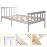 Lit simple 90x200 cm blanc en bois massif de pin avec sommier à lattes et tête de lit (sans matelas)
