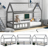 Cabin bed children 90x200 cm Gray in solid wood with blackboard, slatted base and safety barriers, without mattresses
