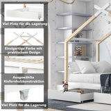Lit cabane enfant 90x200 cm blanc et bois en bois massif avec sommier à lattes et 2 tiroirs de rangement (sans matelas)