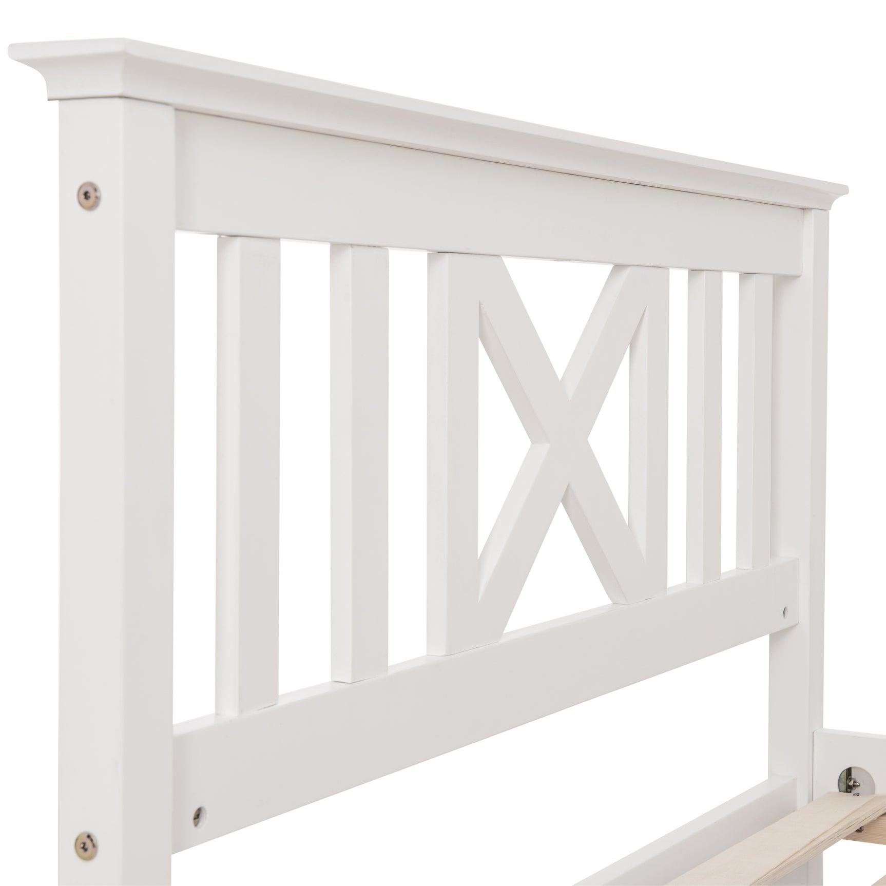 Lit simple 90x200 cm blanc en bois massif de pin avec sommier à lattes et tête de lit (sans matelas)