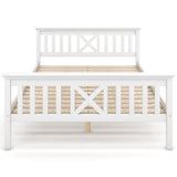 Lit double 140x200 cm blanc en bois massif de pin avec sommier à lattes et tête de lit (sans matelas)