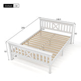 Lit double 140x200 cm blanc en bois massif de pin avec sommier à lattes et tête de lit (sans matelas)