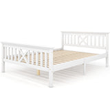 Lit double 140x200 cm blanc en bois massif de pin avec sommier à lattes et tête de lit (sans matelas)
