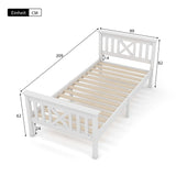 Lit simple 90x200 cm blanc en bois massif de pin avec sommier à lattes et tête de lit (sans matelas)