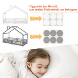 Lit cabane enfant 90x200 cm bois massif gris avec barrière anti-chute et sommier à lattes
