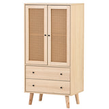 Holzbuffet moderner Stil mit Rattan -Türen und -schubladen - 60 x 40 x 120 cm