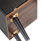 Modernes Sideboard in Schwarz und Holz mit 3 Schubladen und gerippten Schiebetüren