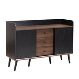 Modernes Sideboard in Schwarz und Holz mit 3 Schubladen und gerippten Schiebetüren