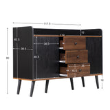 Modernes Sideboard in Schwarz und Holz mit 3 Schubladen und gerippten Schiebetüren