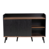 Modernes Sideboard in Schwarz und Holz mit 3 Schubladen und gerippten Schiebetüren