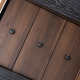Modernes Sideboard in Schwarz und Holz mit 3 Schubladen und gerippten Schiebetüren