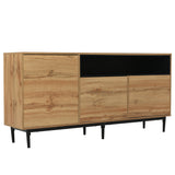 Buffet bas moderne 160 cm en bois naturel avec 3 portes, étagères réglables et pieds noirs ââ‚?160 x 35 x 76 cm