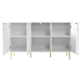 Sideboard moderne à motifs de fleurs 127×45×75cm Commode blanche avec pieds et poignées dorées 2 étagères 6 compartiments pour salon chambre à coucher et salle de bains