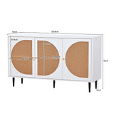 Modernes weißes Buffet mit 3 Rattan -Türen und Metallfüßen