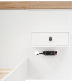 Lit double 140x200 cm avec sommier, tête de lit et 2 tables de chevet LED avec ports USB-C intégrés (sans matelas) , 205x244x90,5 cm