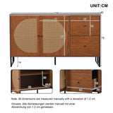 Walnut buffet with 2 rattan doors and 2 drawers