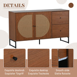Walnut buffet with 2 rattan doors and 2 drawers