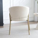 Lot de 6 chaises de salle à manger modernes en tissu effet laine blanche avec pieds dorés