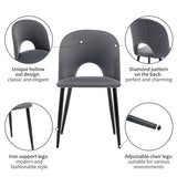 Set of 2 gray velvet dining chairs with diamond pattern backrest, adjustable metal feet and padded seat