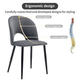 Set of 2 gray velvet dining chairs with diamond pattern backrest, adjustable metal feet and padded seat
